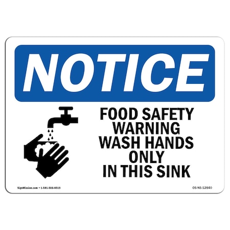 OSHA Notice Sign, Food Safety Warning Wash Hands With Symbol, 7in X 5in Decal